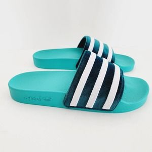 Adidas Women's Adilette Slide Sandals Size 8 Teal & WHite